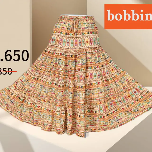 Multicolour Ethnic Print Cotton Long Skirt