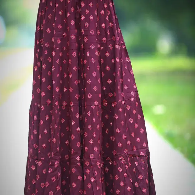 Plum Butti Print Linen Long Skirt